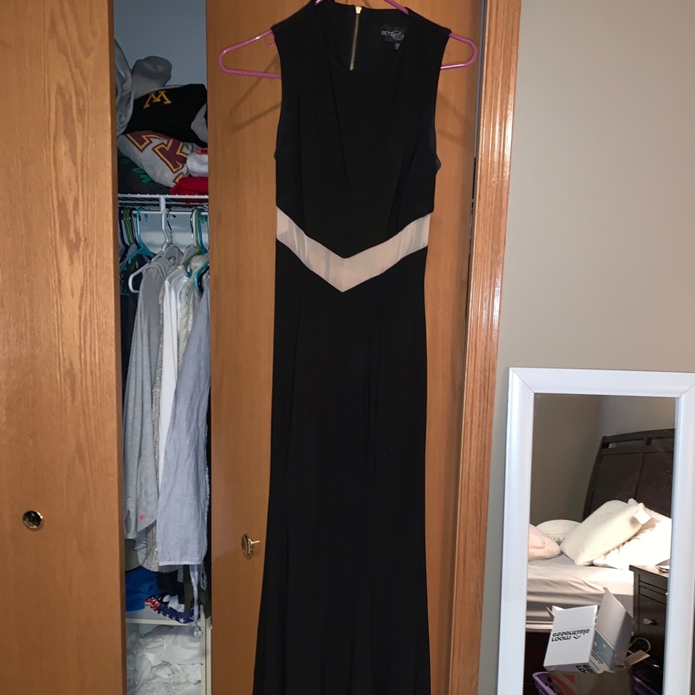 Betsy & Adam Black open back prom dress